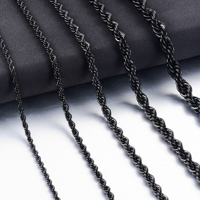 Stainless Steel Black Refined Rope Chain - Wurlis