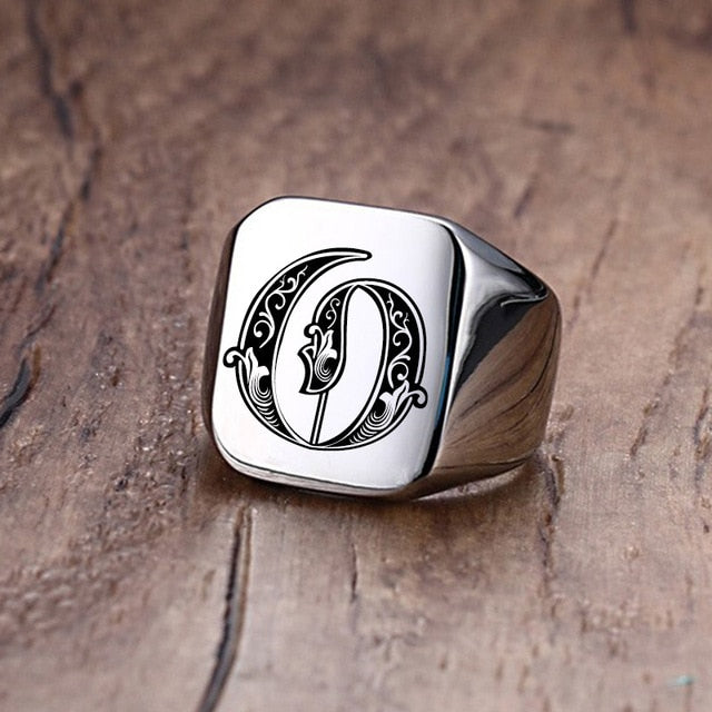 Retro Stainless Steel Engraved Ring (N-Z) - Wurlis