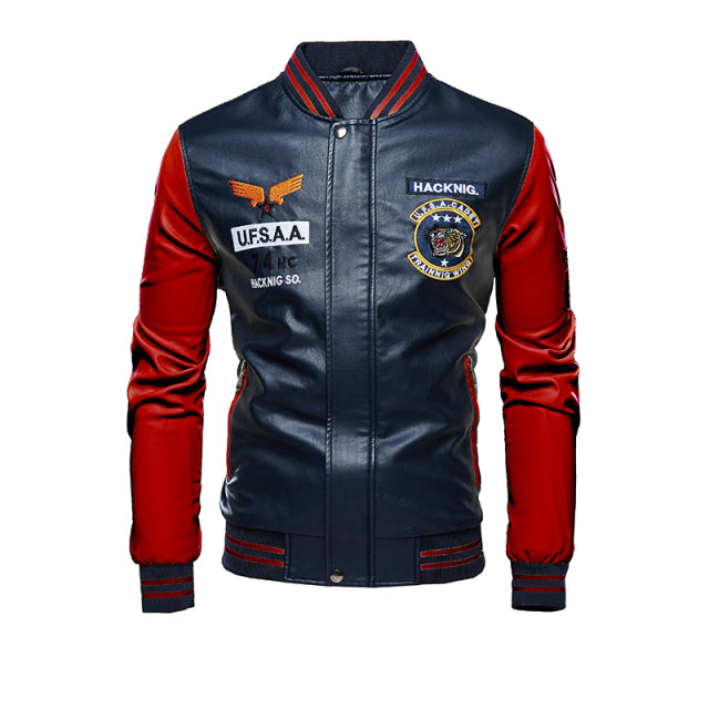 Embroidered Leather Bomber Jacket - Wurlis