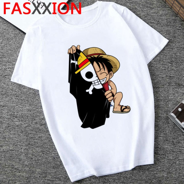 Printed One Piece Luffy Flag Tee - Wurlis