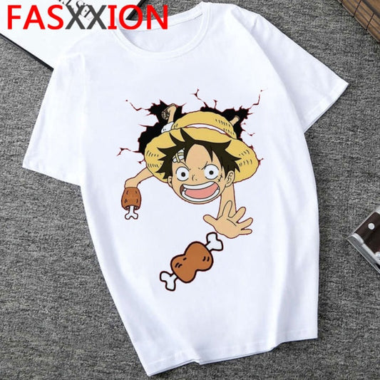 Printed One Piece Kid Luffy Meat Tee - Wurlis