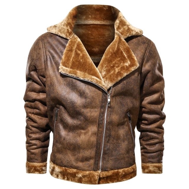 Leather Coat with Faux Fur Collar - Wurlis