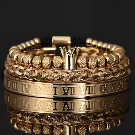 Luxury Stainless Steel Roman Numeral Crown Charm Bracelet - Wurlis