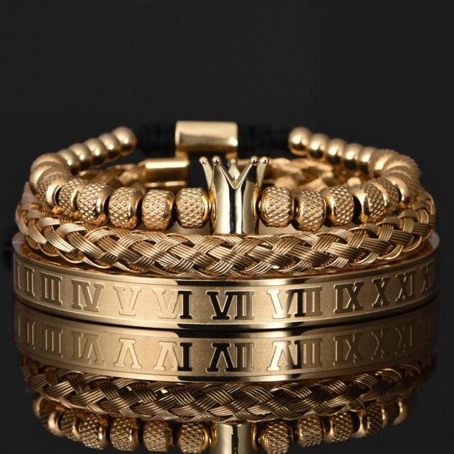 Luxury Stainless Steel Roman Numeral Crown Charm Bracelet - Wurlis