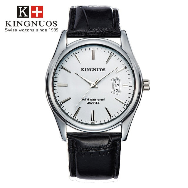 KINGNUOS Waterproof Dated Leather Strap Luxury Wristwatch - Wurlis