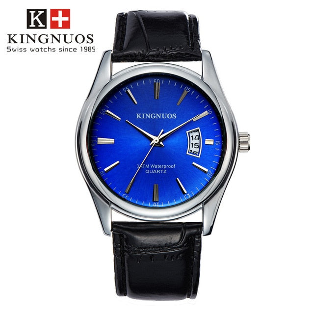 KINGNUOS Waterproof Dated Leather Strap Luxury Wristwatch - Wurlis