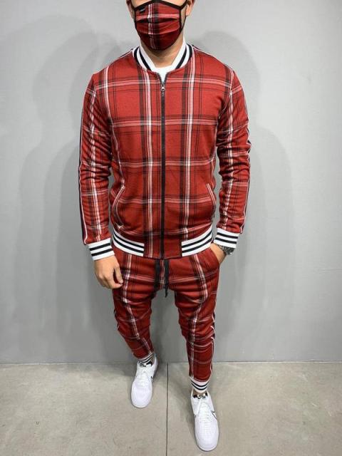 Designed Plaid Striped Tracksuit Co-ord - Wurlis