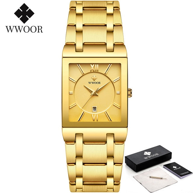 WWOOR Luxury Golden Quartz Stainless Steel Waterproof Wrist Watch - Wurlis