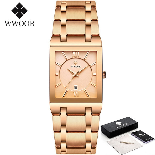 WWOOR Luxury Golden Quartz Stainless Steel Waterproof Wrist Watch - Wurlis