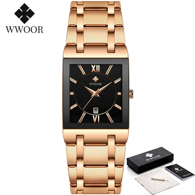 WWOOR Luxury Golden Quartz Stainless Steel Waterproof Wrist Watch - Wurlis