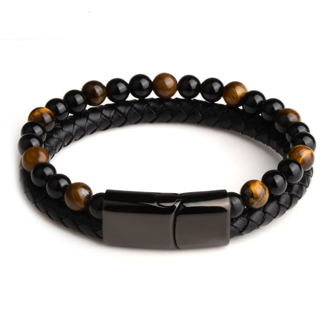 Leather Braided & Stone Bracelet - Wurlis