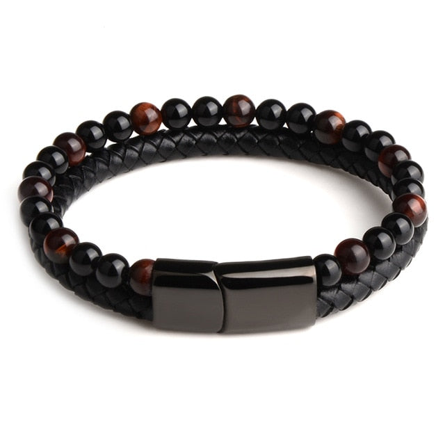 Leather Braided & Stone Bracelet - Wurlis