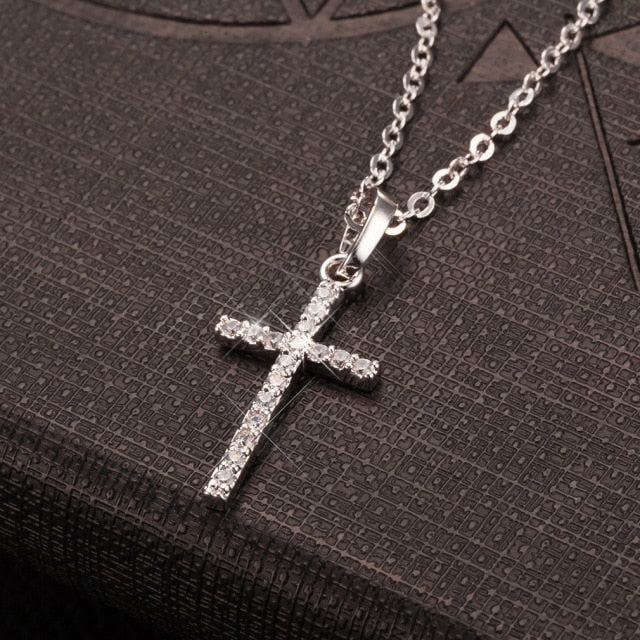 Rhinestone Cross Pendant & Chain - Wurlis