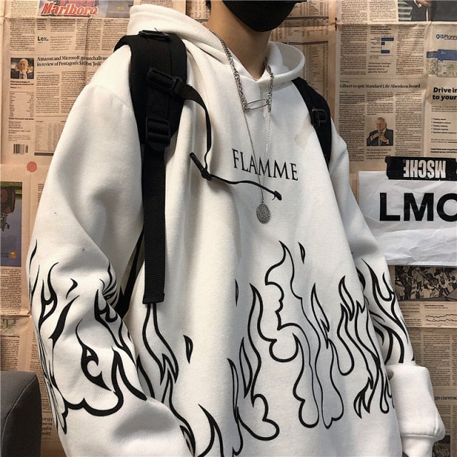 Retro Flame Print Hoodie - Wurlis