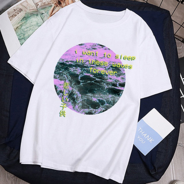 Printed Sleeping Waves Tee - Wurlis