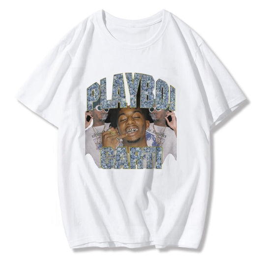 Graphic Diamond Lettered Playboi Carti Printed Tee - Wurlis