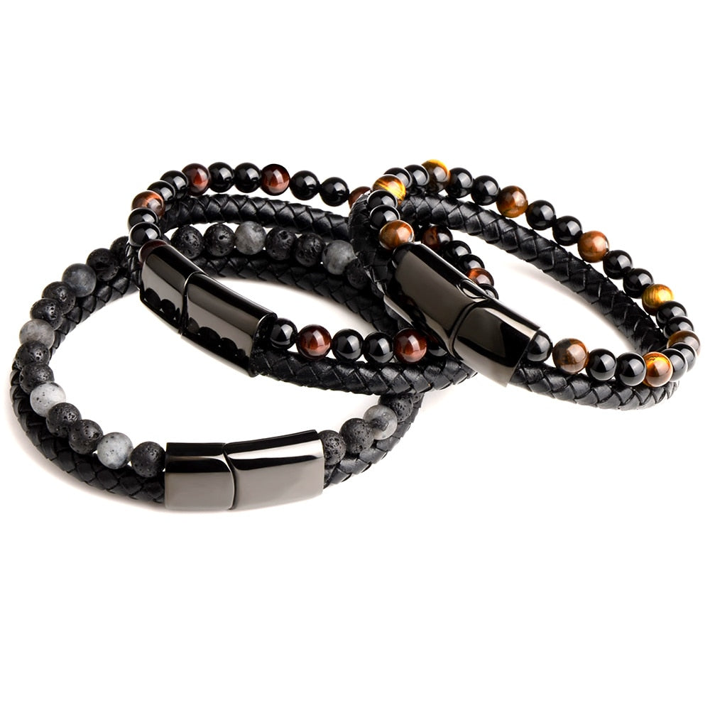 Leather Braided & Stone Bracelet - Wurlis