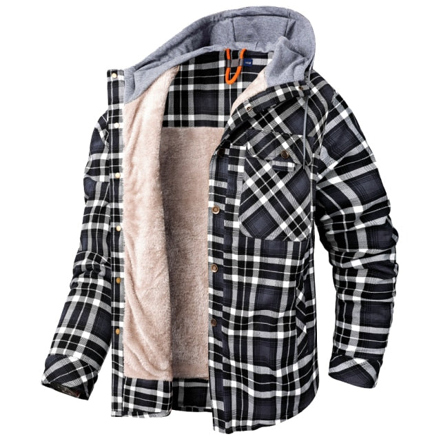 Plaid Hooded Parka Fleece Jacket - Wurlis