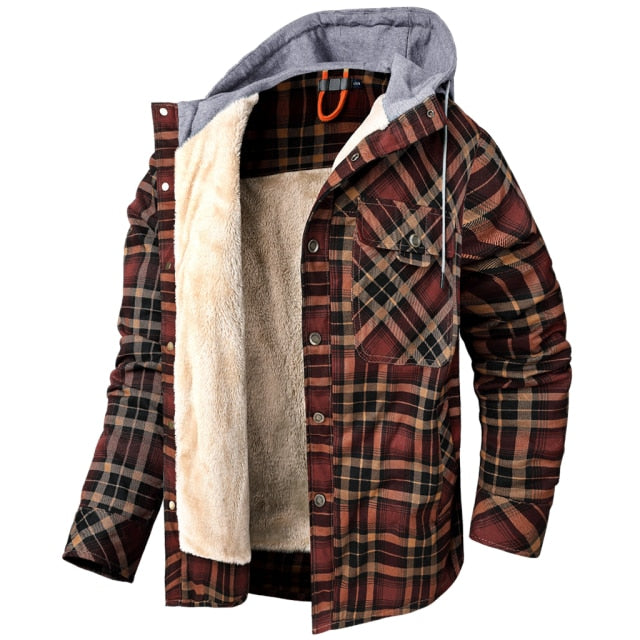 Plaid Hooded Parka Fleece Jacket - Wurlis