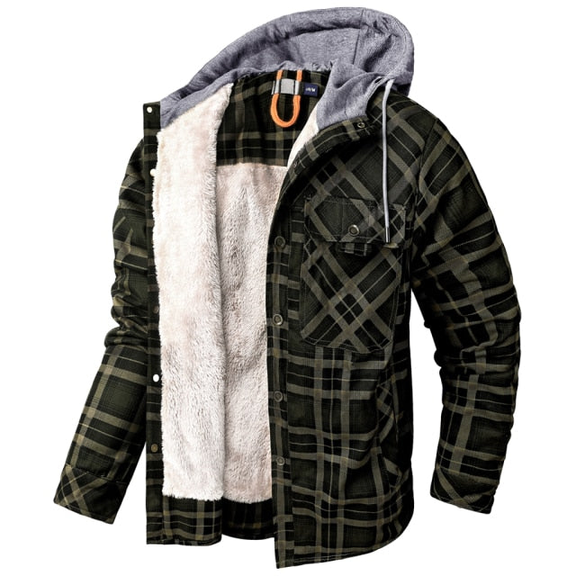 Plaid Hooded Parka Fleece Jacket - Wurlis