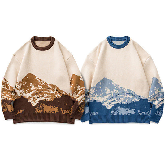 Knitted Vintage Snowy Mountain Sweater - Wurlis