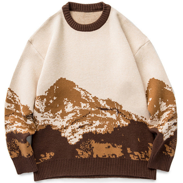 Knitted Vintage Snowy Mountain Sweater - Wurlis