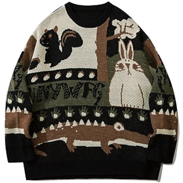 Knitted Vintage Squirrel Bunny & Alligator Sweater - Wurlis