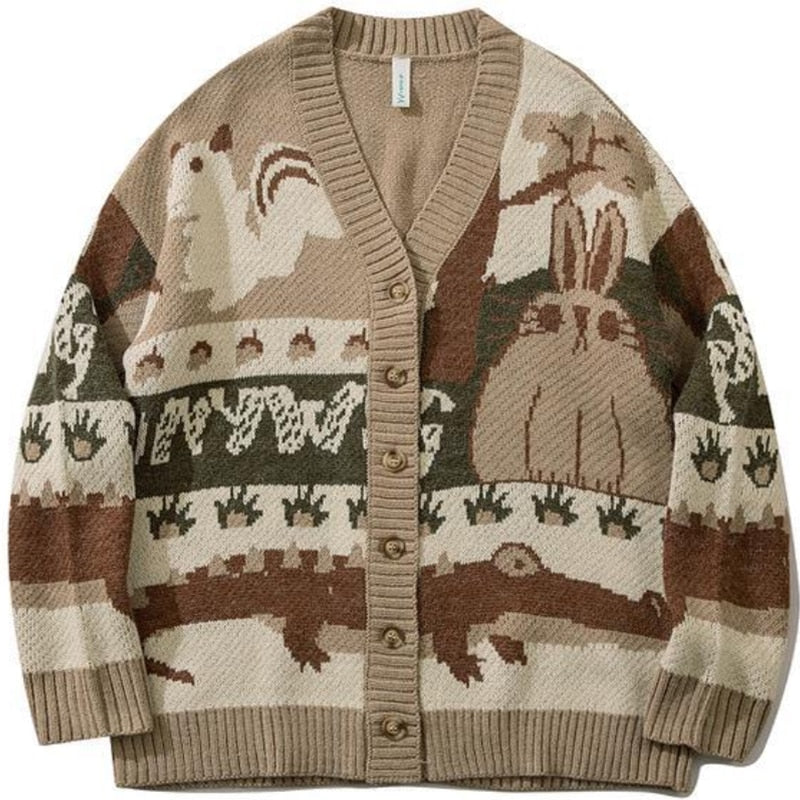 Knitted Vintage Squirrel Bunny & Alligator Sweater - Wurlis