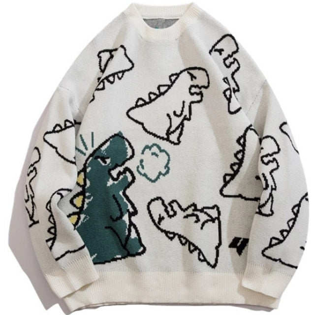 Knitted Vintage Cartoon T-Rex Sweater - Wurlis