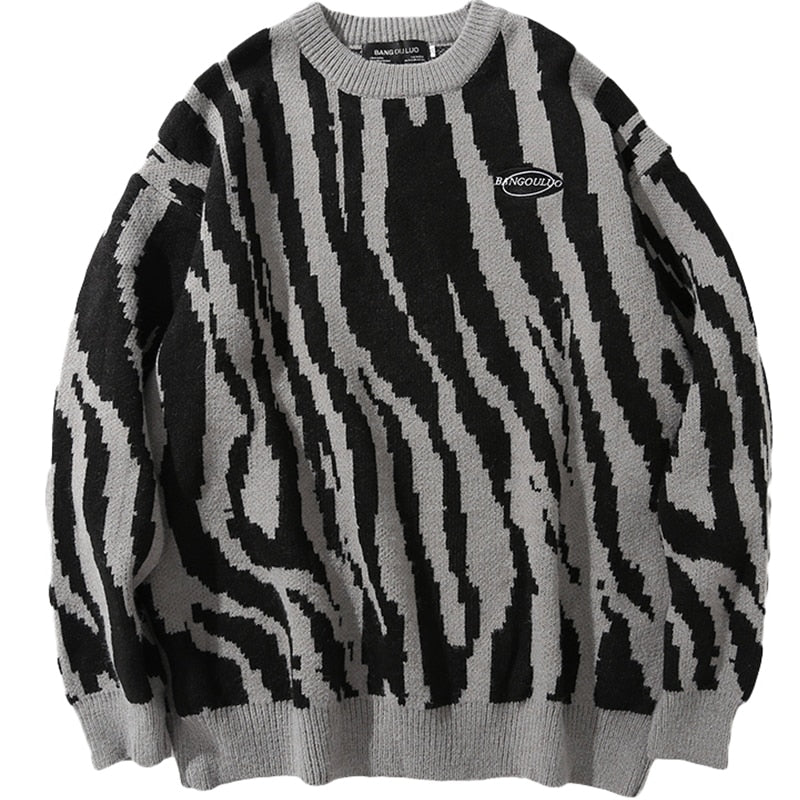 Knitted Vintage Zebra-Striped Sweater - Wurlis