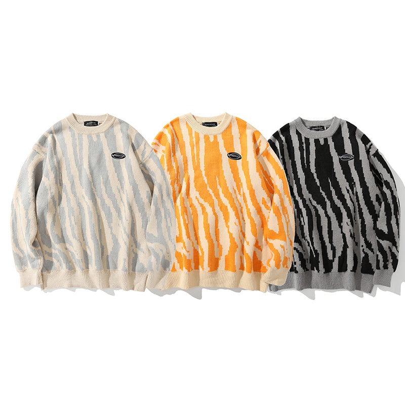 Knitted Vintage Zebra-Striped Sweater - Wurlis