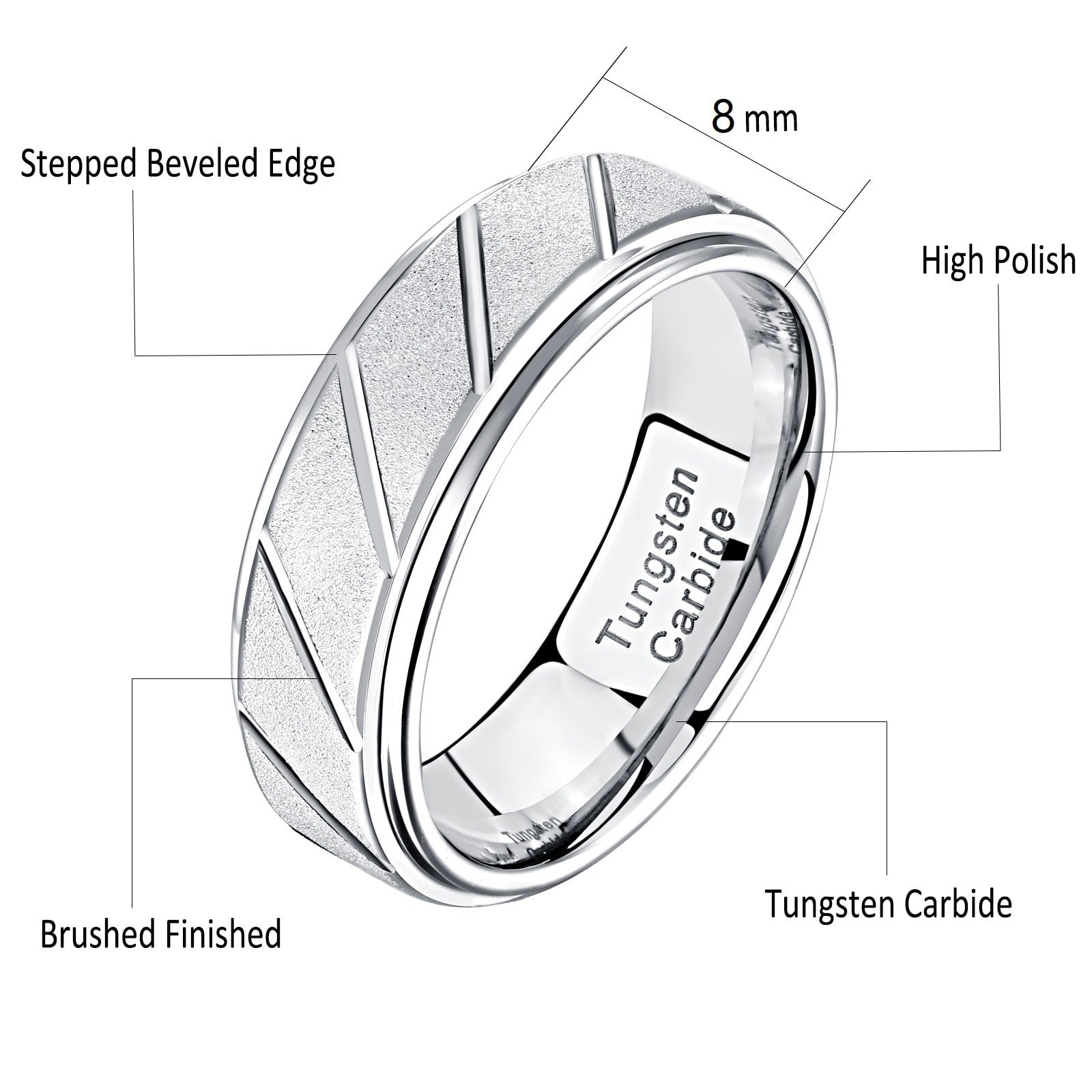 Tungsten Carbide Wave Patterned Ring - Wurlis