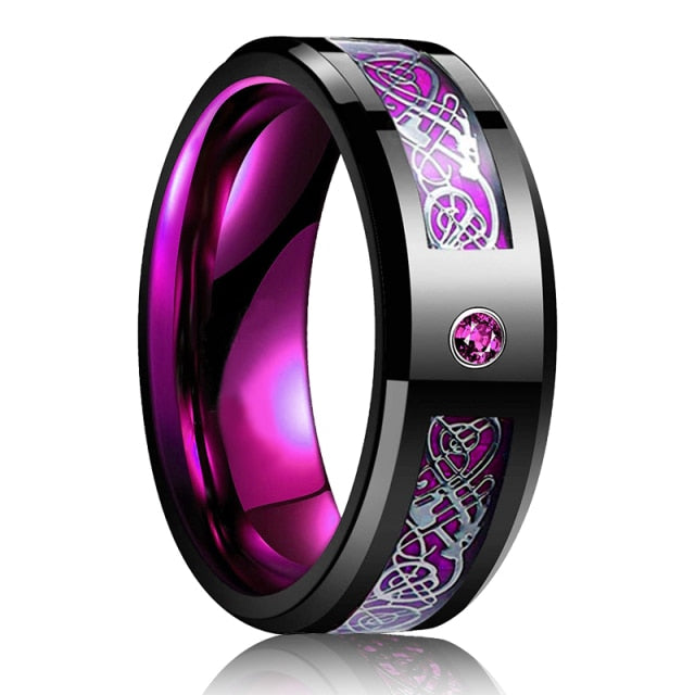 Styled & Refined Tungsten Carbide Dragon & Rhinestone Ring - Wurlis