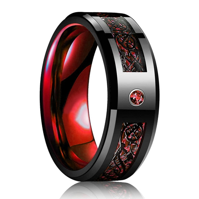 Styled & Refined Tungsten Carbide Dragon & Rhinestone Ring - Wurlis