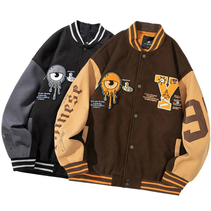 Embroidered Y Harajuku Varsity Jacket - Wurlis