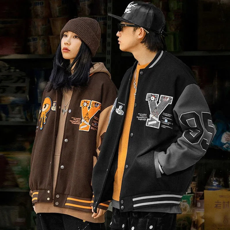 Embroidered Y Harajuku Varsity Jacket - Wurlis