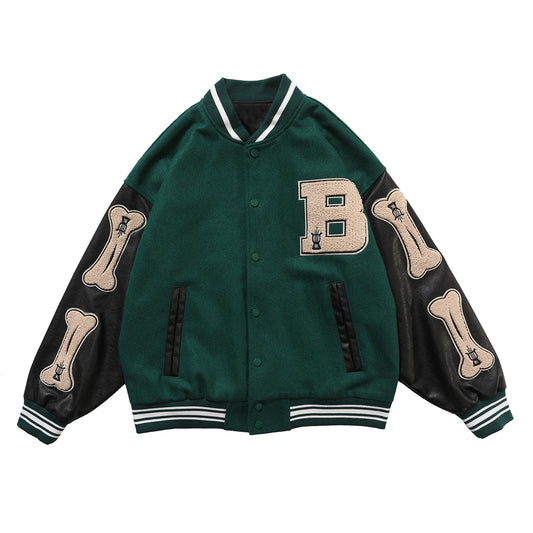 Harajuku Bone Patchwork Bomber Varsity Jacket - Wurlis