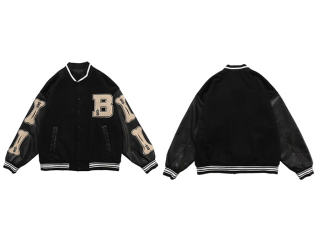 Harajuku Bone Patchwork Bomber Varsity Jacket - Wurlis