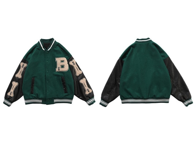 Harajuku Bone Patchwork Bomber Varsity Jacket - Wurlis