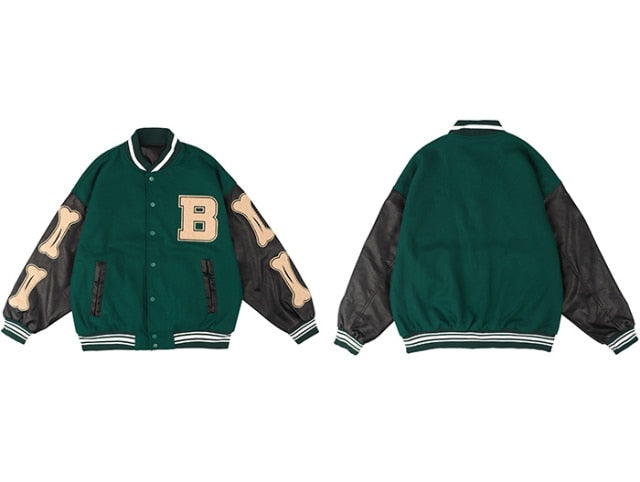 Harajuku Bone Patchwork Bomber Varsity Jacket - Wurlis