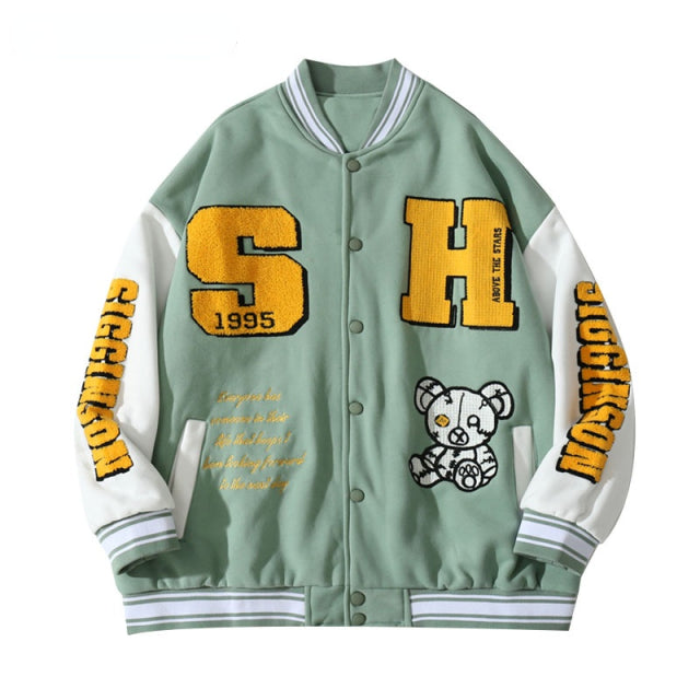 Embroidered S & H Bomber Varsity Jacket - Wurlis