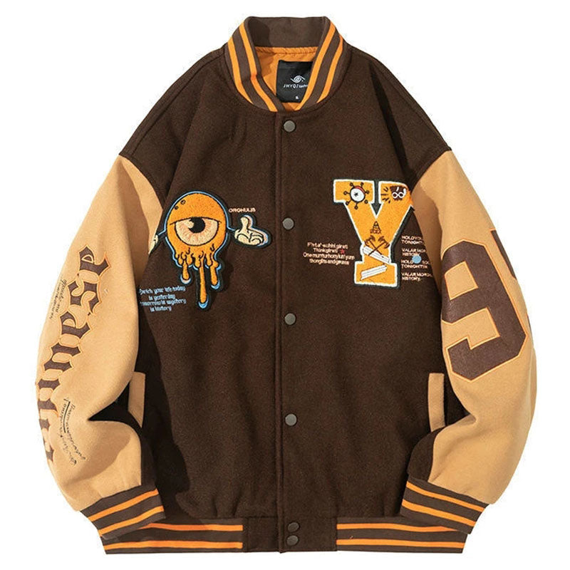 Embroidered Y Harajuku Varsity Jacket - Wurlis