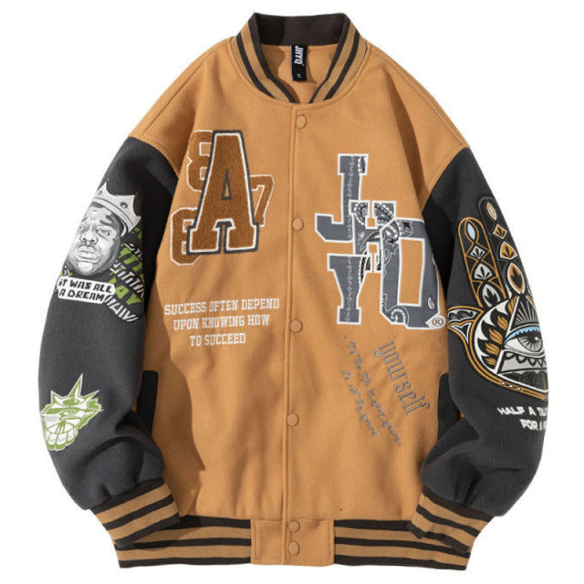 Embroidered Y Harajuku Varsity Jacket - Wurlis