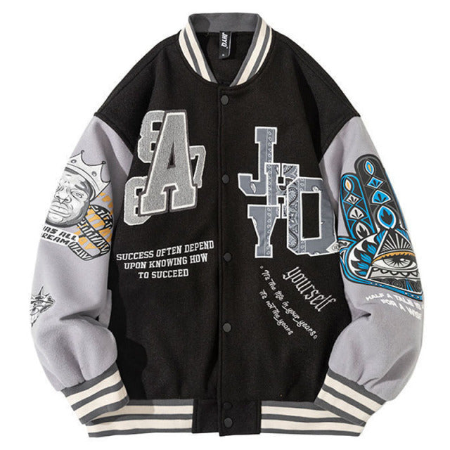 Embroidered Y Harajuku Varsity Jacket - Wurlis