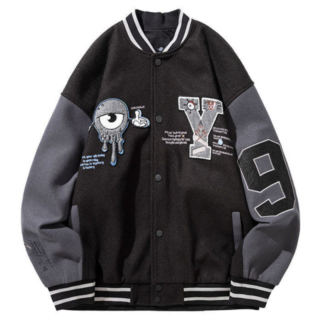 Embroidered Y Harajuku Varsity Jacket - Wurlis