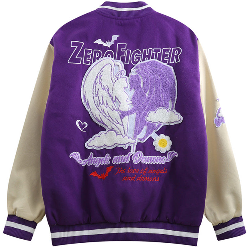 Purple Love Embroidered Varsity Jacket - Wurlis