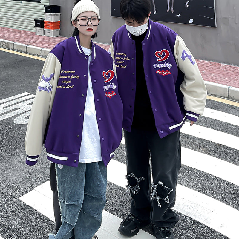 Purple Love Embroidered Varsity Jacket - Wurlis