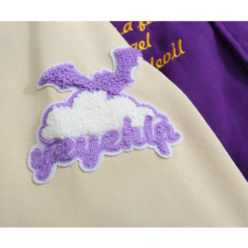 Purple Love Embroidered Varsity Jacket - Wurlis