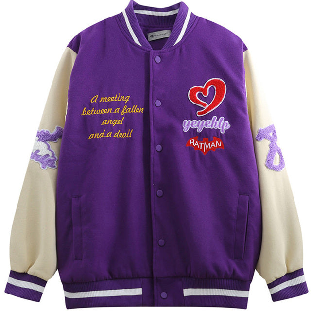 Purple Love Embroidered Varsity Jacket - Wurlis