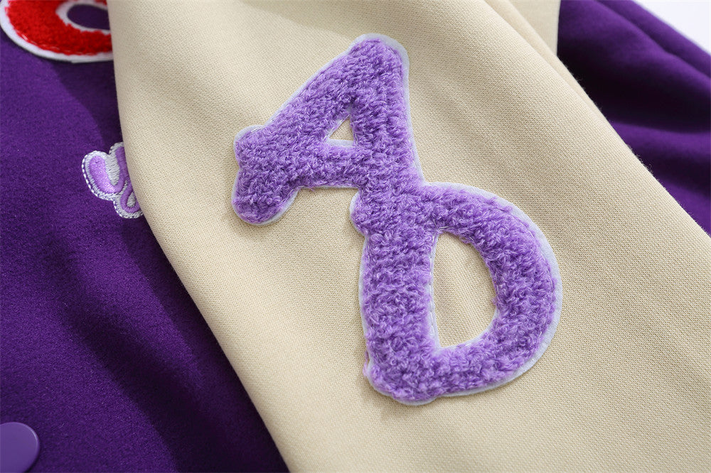 Purple Love Embroidered Varsity Jacket - Wurlis